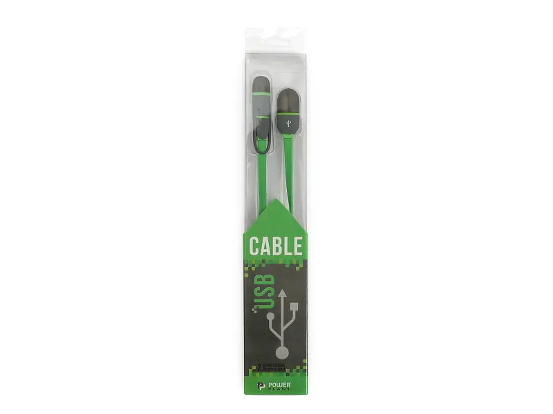 Кабель PowerPlant Quick Charge 2A 2-в-1 flat USB 2.0 AM – Lightning/Micro 1м green (KD00AS1291) - фото 2