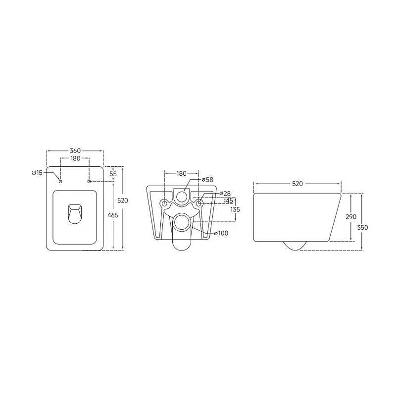 Унітаз підвісний Mixxus Quadro-0304-R 520x360x365 мм, Rimless MI6707, Білий - фото 2