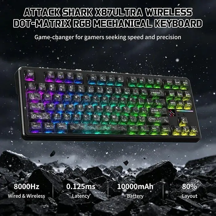 Клавиатура Attack Shark X87 Ultra RGB Meg Shark Switches Wireless (AS-6979033730243-FC) Forged Carbon (G-000004502) - фото 4