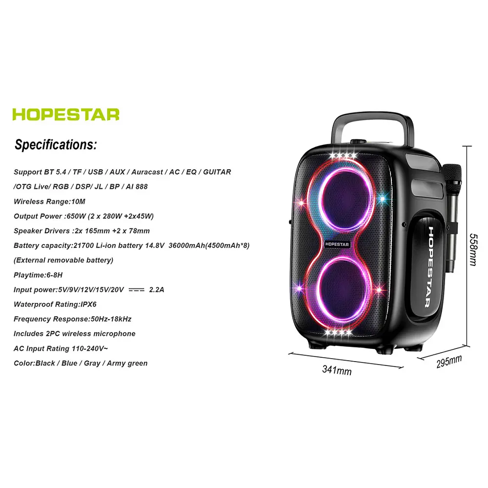 Портативна Bluetooth-колонка Hopestar PARTYONE CLUB Black - фото 2