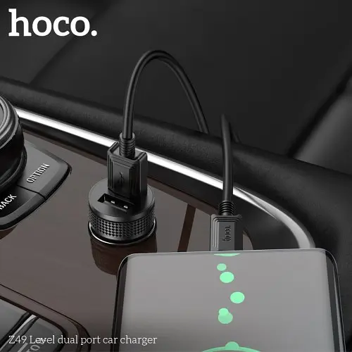 Автомобільне зарядне пристрій HOCO Z49 Level dual port car charger чорний - фото 2