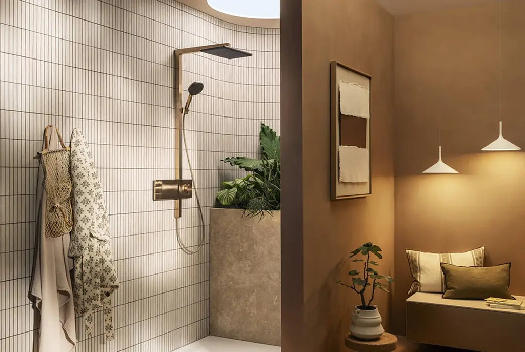 Душова система з термостатом Hansgrohe Raindance Alive Q 210x340 2jet з ShowerSelect Comfort brushed bronze 24590140 - фото 3