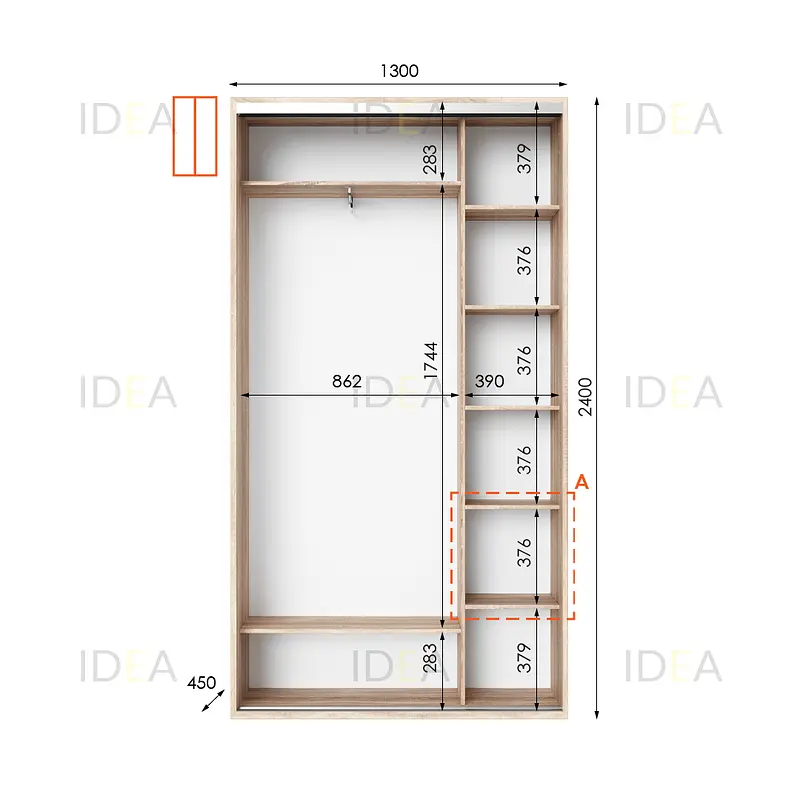 Шафа-купе Idea серія 1 130 x 45 x 240 см Дуб сонома Дзеркало - фото 2