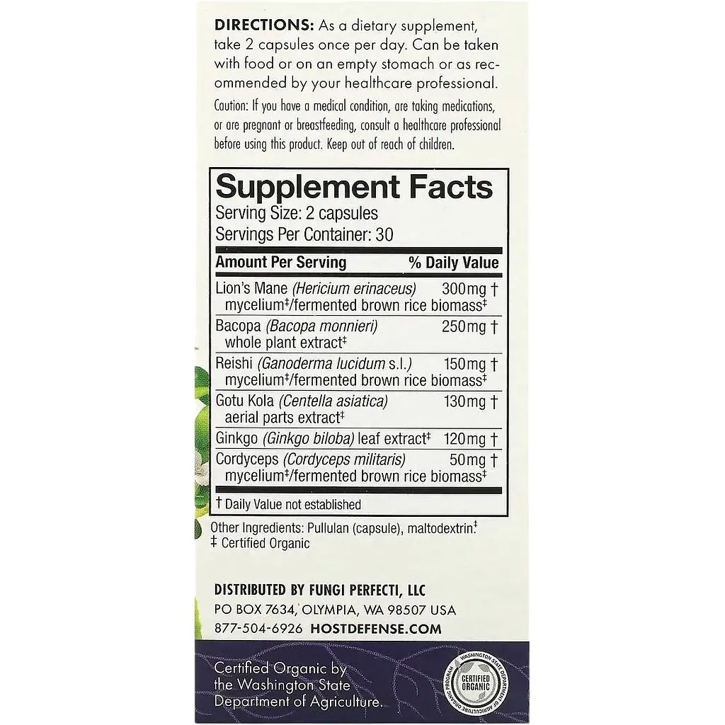Грибы для здоровья мозга Fungi Perfecti MycoBotanicals Brain 60 капсул - фото 3