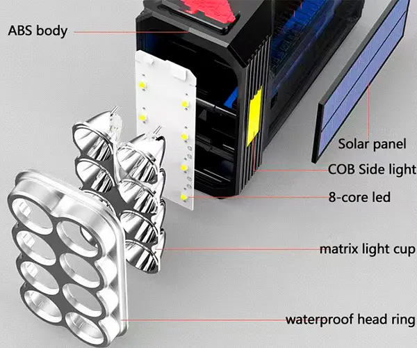 Прожектор (ліхтар) світлодіодний на сонячній батареї XPRo Solar Power 8Led/USB водонепроникний чорний (XPRo-8Led-USB_460) - фото 7