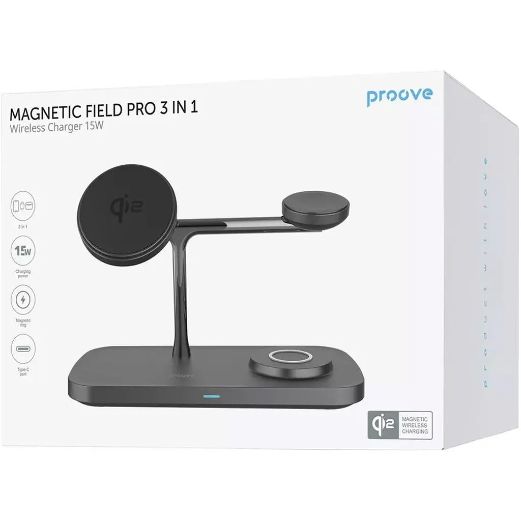 Бездротовий зарядний пристрій Proove Magnetic Field Pro 3in1 Qi2 Black (WSMP15002001) [131671] - фото 4