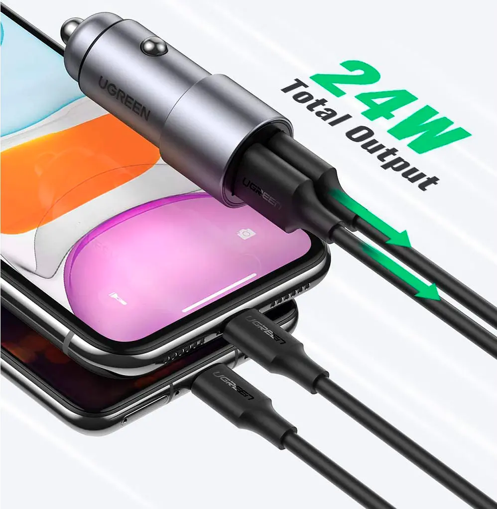Автомобільний зарядний пристрій Ugreen CD130 Dual USB Car Charger 24W 2.4A Gray [50592] [99318] - фото 4
