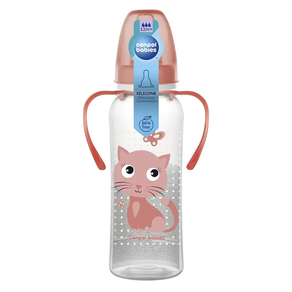 Пляшка з вузьким отвором 250 мл з малюнком і ручкою "BPA FREE" колекція "Кольорова ферма" Рожева - фото 3