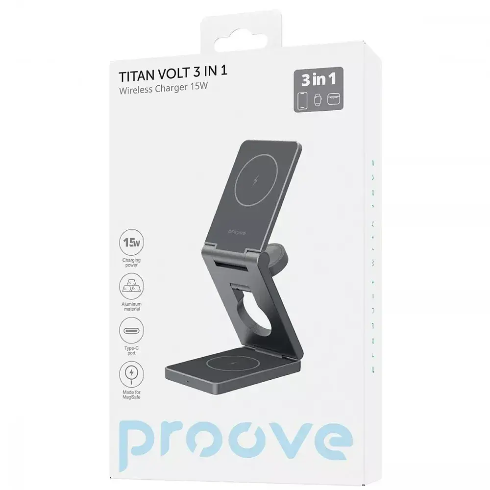 Бездротовий зарядний пристрій Proove Titan Volt 3in1 Gray (WSTV15000003) - фото 5