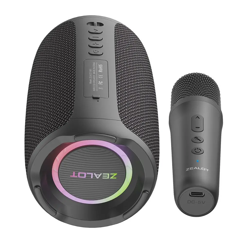 Портативна bluetooth колонка Zealot S61M з LED підсвічуванням + мікрофон чорний - фото 3