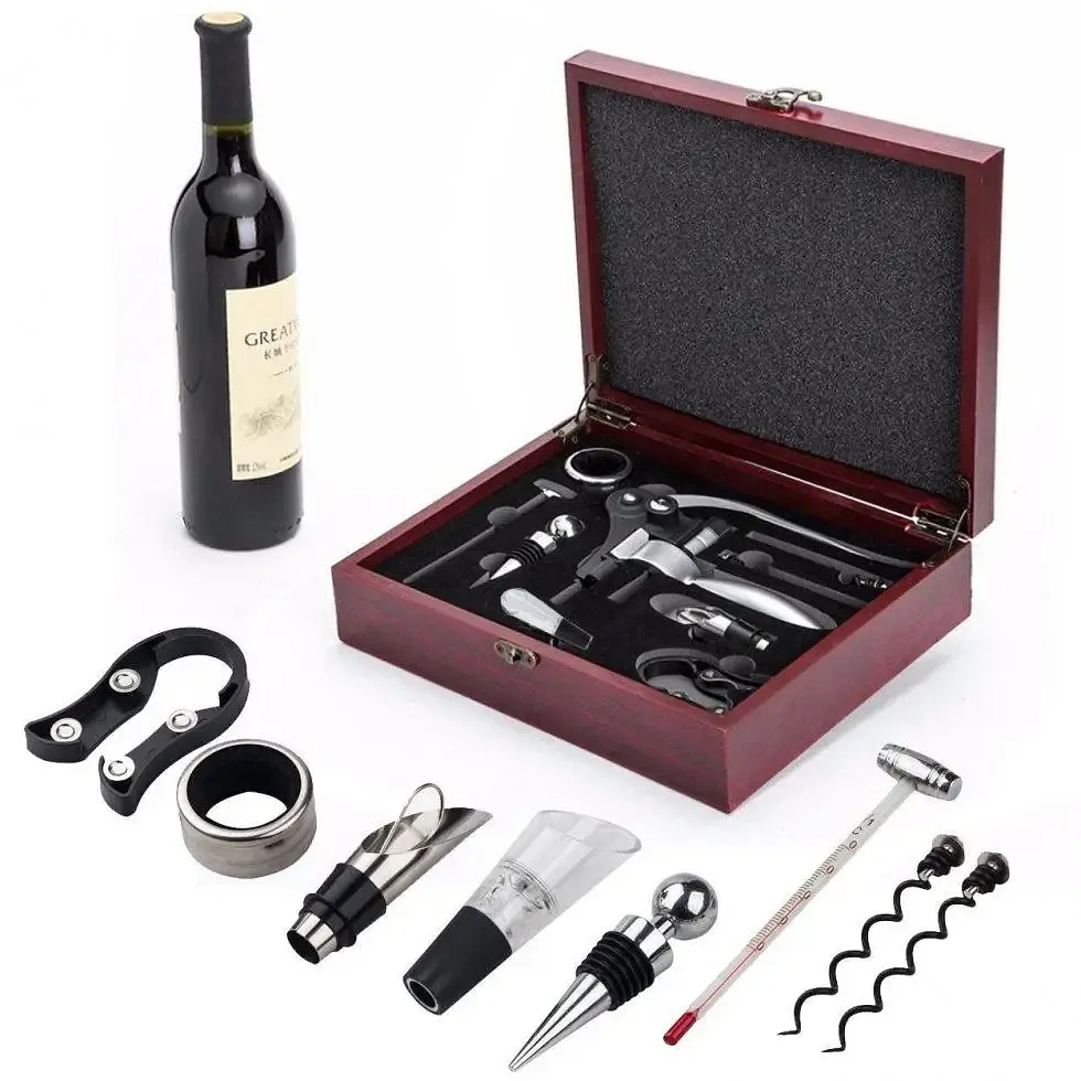 Подарунковий набір для вина Premium Wine Luxury 9-в-1 у дерев'яному кейсі (00386)