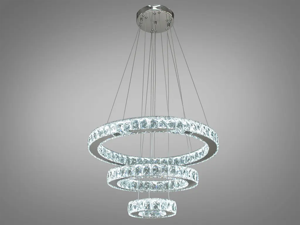 Люстра стельова LED Diasha 7201-8A/580+400+200HR, 66W, хром, кришталь, сучасний стиль, регулювання висоти, пульт ДУ - фото 3