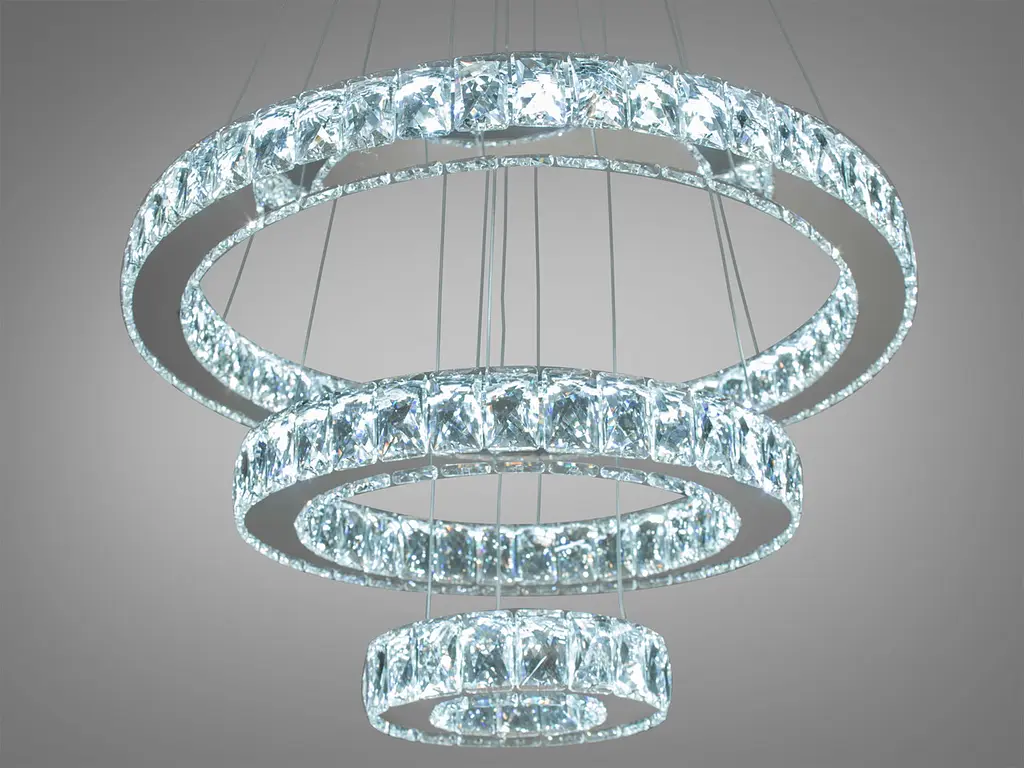 Люстра стельова LED Diasha 7201-8A/580+400+200HR, 66W, хром, кришталь, сучасний стиль, регулювання висоти, пульт ДУ - фото 2