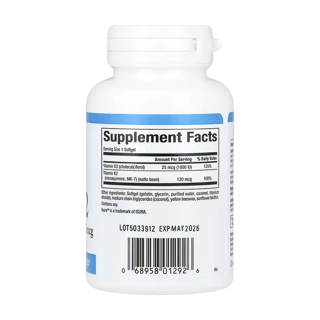 Vitamin D3 & K2 25 mcg (1000 IU) & 120 mcg - 60 softgels - фото 2