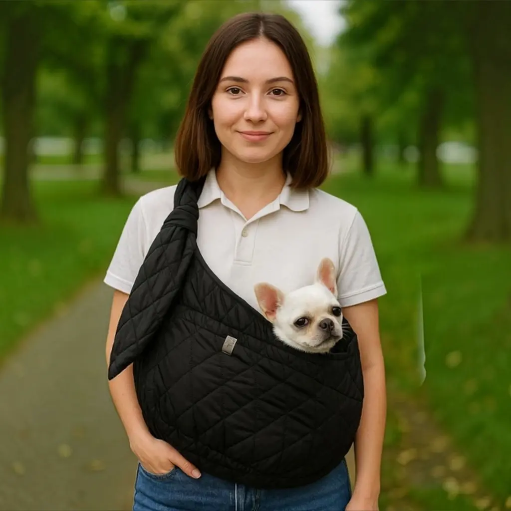 Слинг сумка переноска через плечо для животных собак и кошек мелких пород до 6 кг с ремешком и карманом dogs bomba чорний