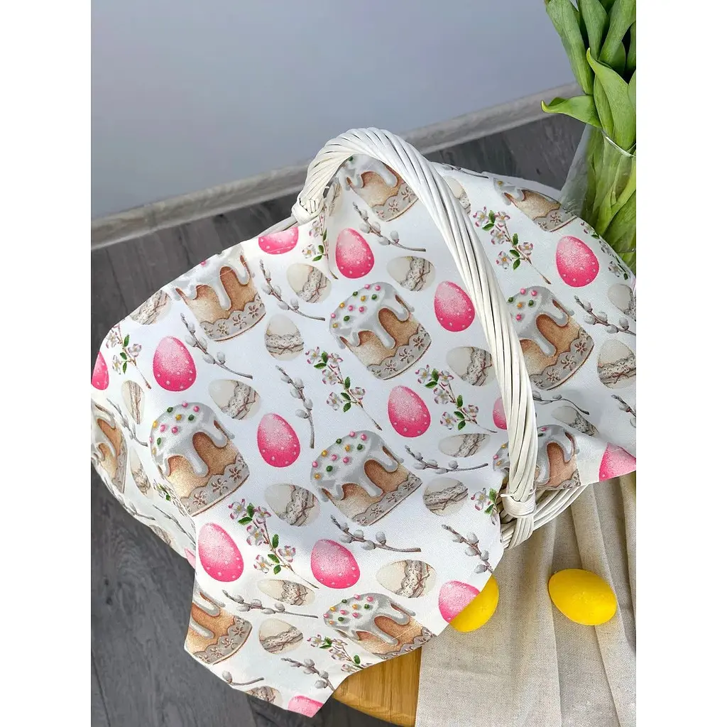 Пасхальное полотенце водоотталкивающее для корзины Пасхальная пасочка 70х40 см Розовый - фото 9