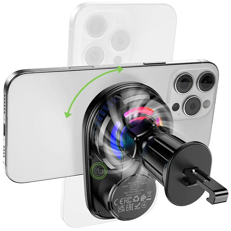 Автотримач із БЗУ HW36 Electric 15W with cooler (air outlet) Black Hoco teh0029271 - фото 5