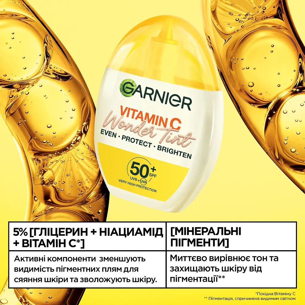 Тональний флюїд для обличчя Garnier Wonder Tint натуральний відтінок з вітаміном С з з фактором захисту SPF50 40 мл - фото 2