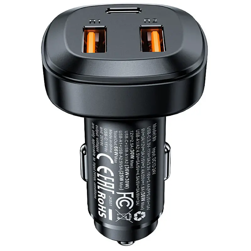 АЗП B9 PD36W+QC4.0 66W (2USB-A/1C) Black Acefast teh0029950