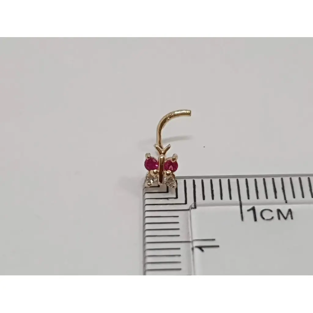 Золотая серьга-пирсинг в нос Dear с фианитами. 1041.1 Красный/Белый - фото 3