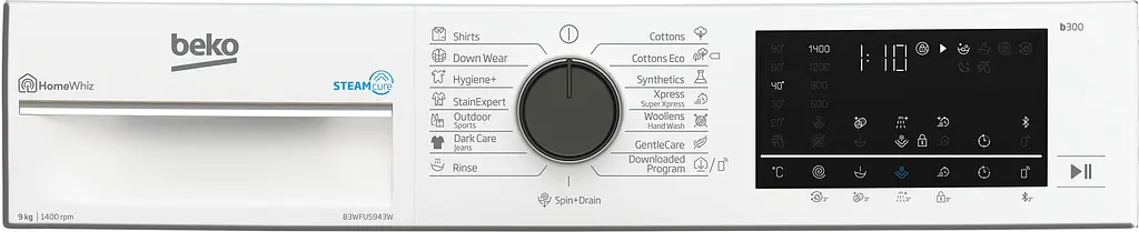 Пральна машина Beko фронтальна, 9кг, 1400, A+++, 55см, дисплей, SMART, ПАР, інвертор, білий (B3WFU5943W) - фото 6