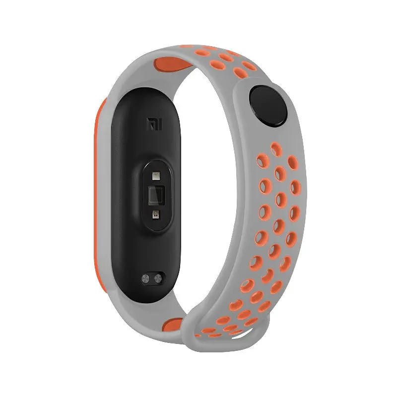 Ремінець для фітнес-браслета MiJobs для Xiaomi Mi Band 5, 6, 7 Nike Design сірий з помаранчевим - фото 2