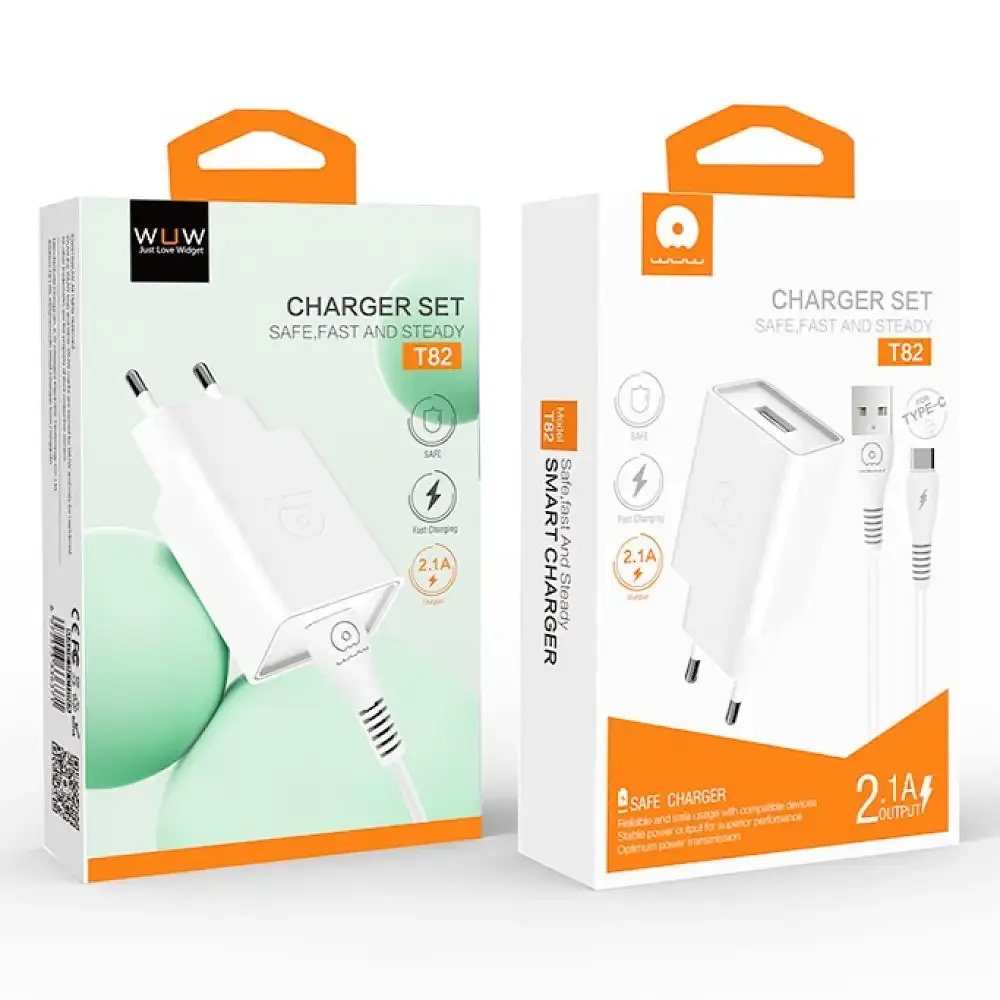 Мережевий зарядний пристрій з кабелем WUW-T82 Single USB home charger set iP - фото 2