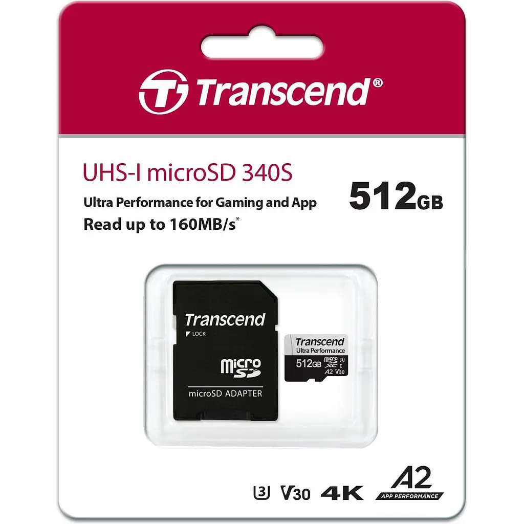 Карта пам'яті Transcend microSDXC 340S 512GB UHS-I U3 V30 A2 + adapter SD (TS512GUSD340S) [141992] - фото 2