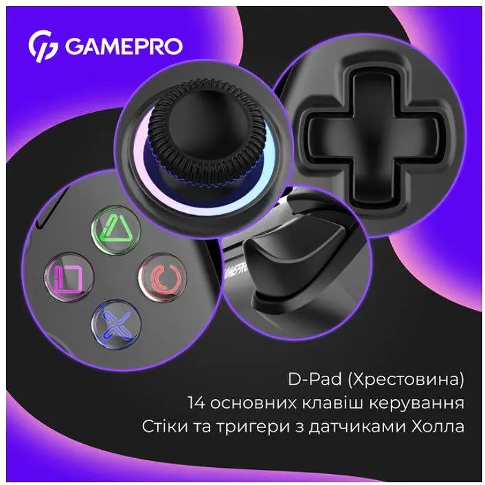 Геймпад Bluetooth джойстик GamePro GPS-13B Bluetooth 5.3/USB (PC/iOS/Android/PS3/PS4) RGB Black - фото 18