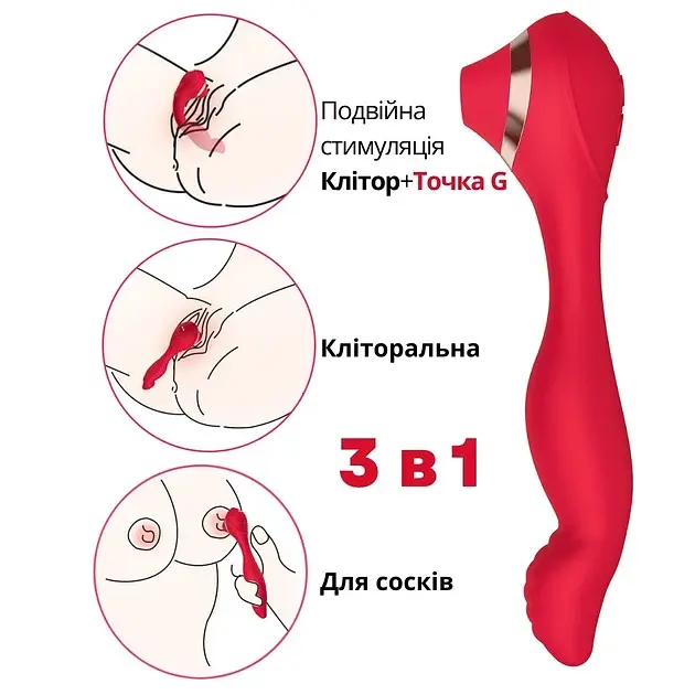 Вакуумно-вібраційний стимулятор I’MCUM Dual Bliss 3in1 для клітора, сосків і зони G (IM-ZDB272) - фото 4