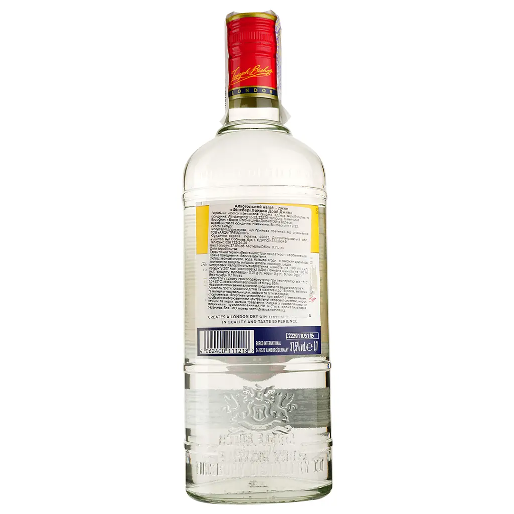 Упаковка джину Finsbury London Dry Gin 37.5% 4.2 л (0.7 л х 6 шт.) - фото 3