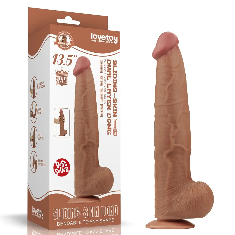 Фалоімітатор LoveToy Sliding-Skin Dual Layer Dong King Sized 34 см коричневий - фото 22