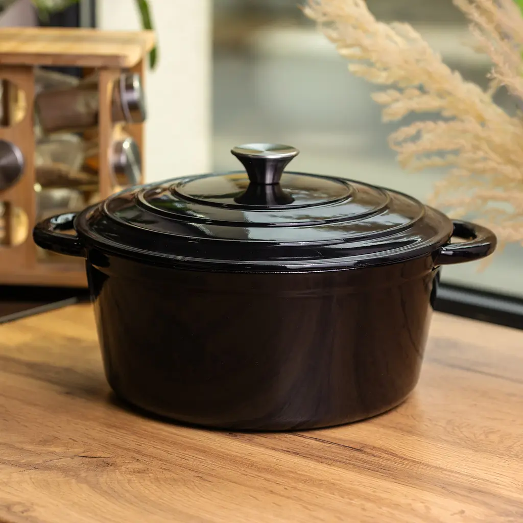 Каструля чавунна емальована 6,5 л, чорний Yongkang HP-FLG-3 BLACK - фото 2