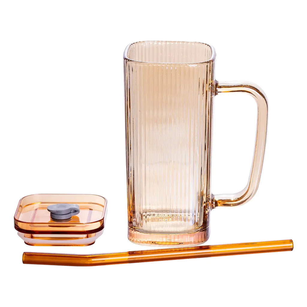 Кружка стеклянная с крышкой и трубочкой 280 (мл) Yiwu HP-19-51 - фото 3