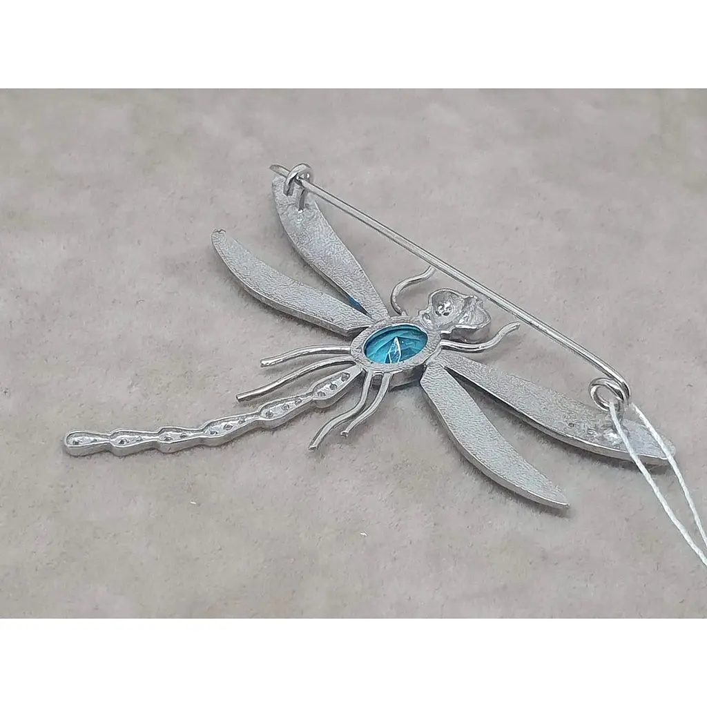 Серебряная брошь Vegas Стрекоза с фианитами и эмалью. 70001Р Голубой - фото 3