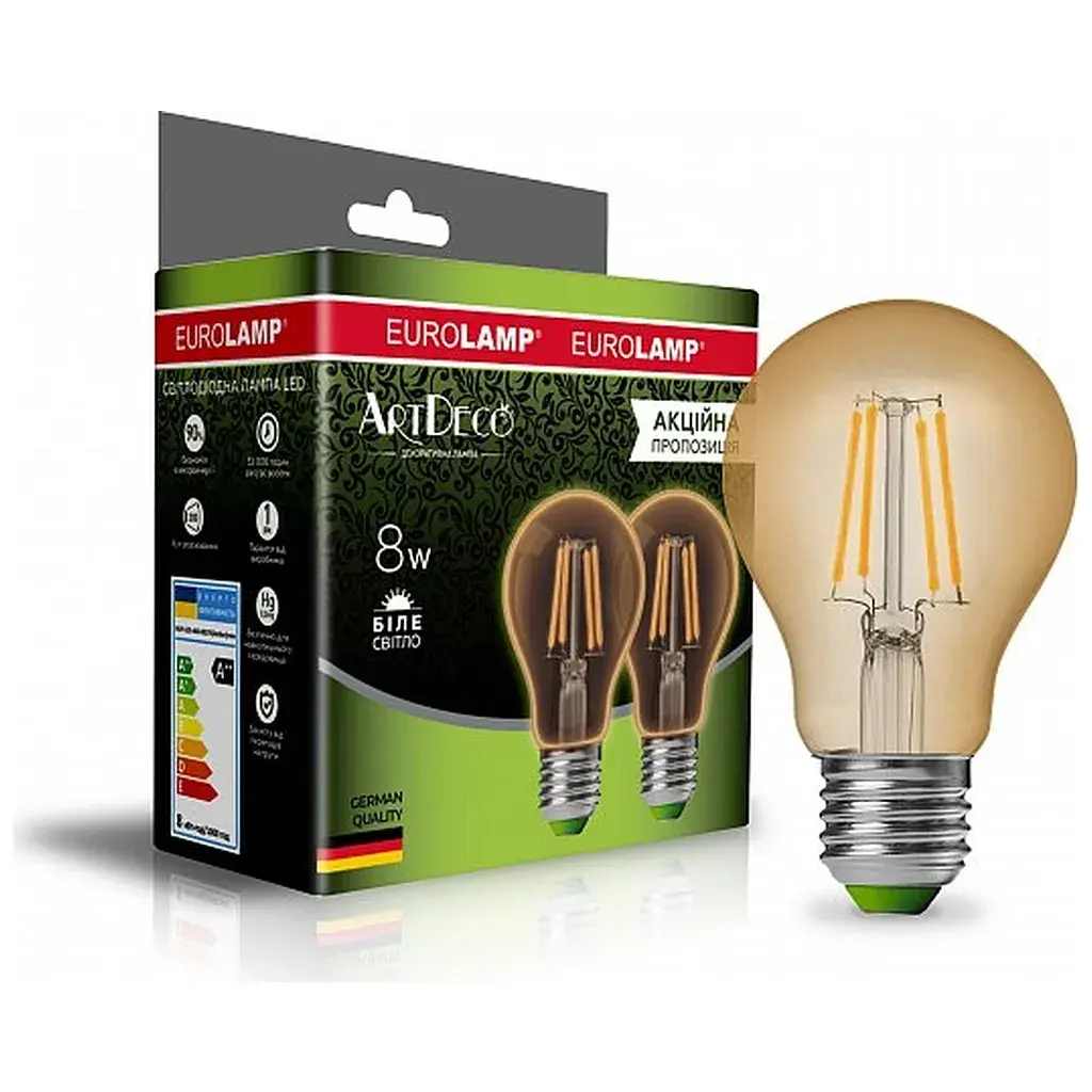 Лампочка Eurolamp LED А60 800 Lm E27 4000K 2шт (MLP-LED-A60-08274(Amber)new) - фото 2