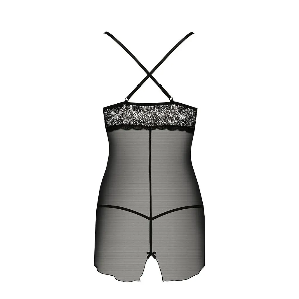 Прозора сорочка приталена Passion QUENTRIS CHEMISE XXL/XXXL, black, трусики - фото 6