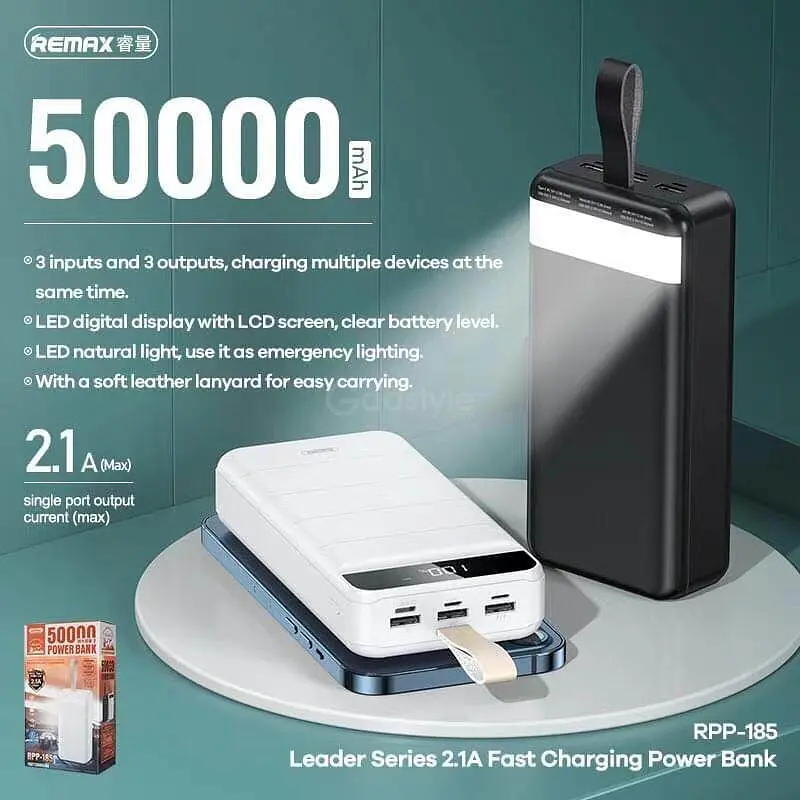 Универсальная мобильная батарея Remax RPP-185 Leader 50000mAh с фонарем (Белый) - фото 6