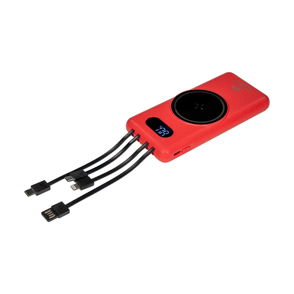 Повербанк 10000mAh Power Bank Kraft KPB-1110W Red бездротова зарядка (43-00056) - фото 2