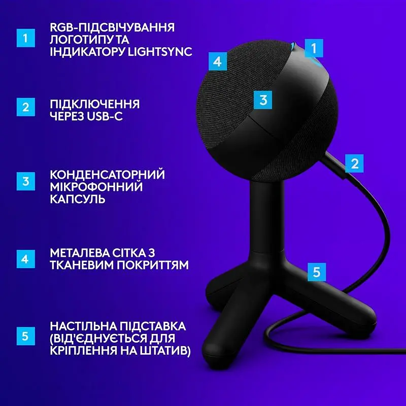 Мiкрофон Logitech G Yeti Orb RGB Black (988-000551) - фото 3
