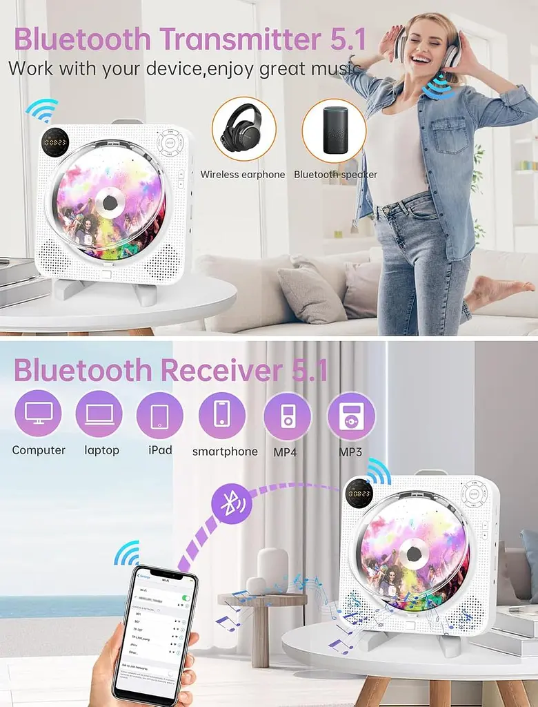 Портативний CD-плеєр DESOBRY з Bluetooth і FM-радіо - фото 7