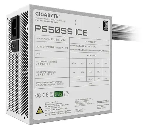 Блок живлення 550 Вт, P550SS, White, 80+ Silver Gigabyte teh0028856 - фото 4