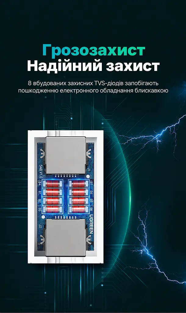 Мережевий з'єднувач UGREEN NW116 RJ45 Cat.6 1000 Мбіт/с білий (20391) - фото 5