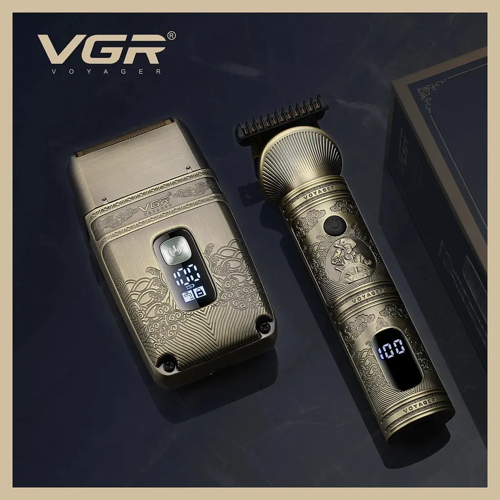 Шейвер-тример VGR V-649 Shaver Set, електробритва з насадками, чоловіча, акумуляторна, з дисплеєм - фото 2