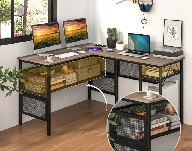 Комп'ютерний стіл Costway Hutch L-подібний з зарядним - фото 9