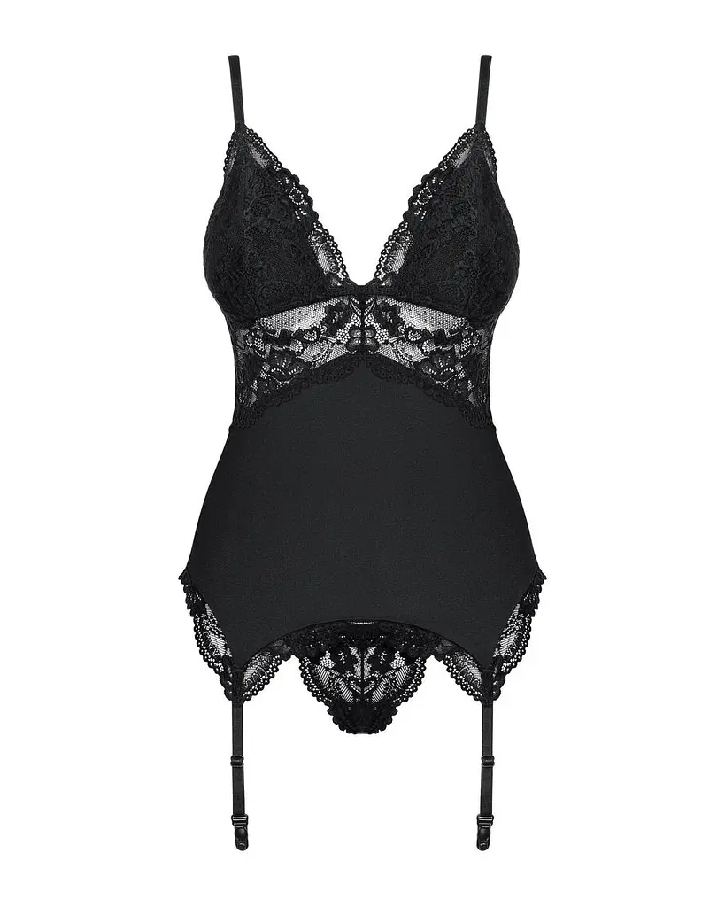 Сатиновый кружевной корсет Obsessive Obsessive 810-COR-1 babydoll & thong S/M - фото 5