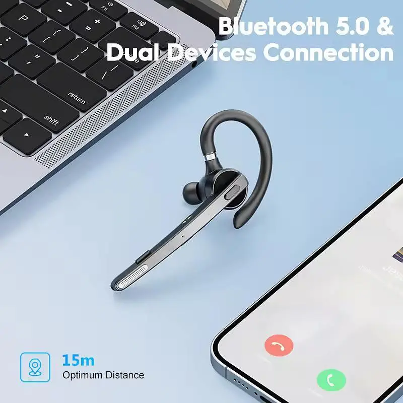 Бездротова Bluetooth гарнітура New Bee M53 з шумозаглушенням і зарядним кейсом Чорний - фото 7