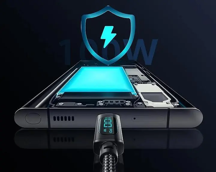 Кабель ESSAGER Enjoy LED Digital Display USB Charging Cable 7 A USB A to Type C 1 м Black (EXCT-XA01-P) - фото 7