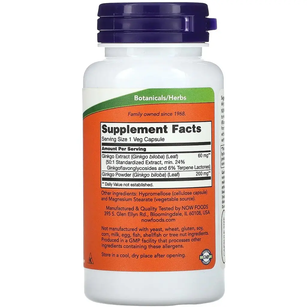 Гінкго білоба Now Foods Ginkgo Biloba 60 мг 60 вегетаріанських капсул - фото 2