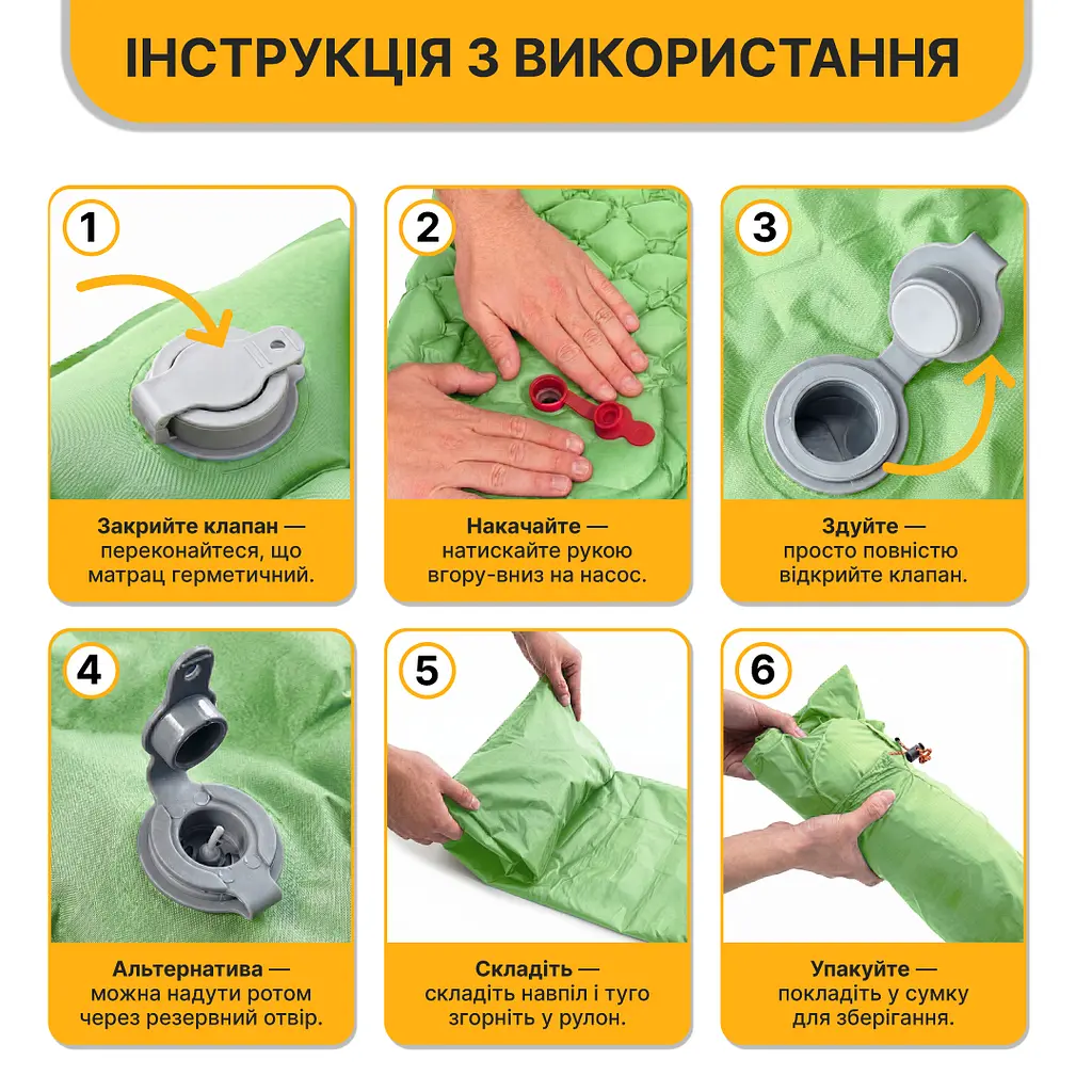 Надувний похідний килимок матрац LEOBRO Air Mat 190 x 60 см Green (LB-1095) - фото 6